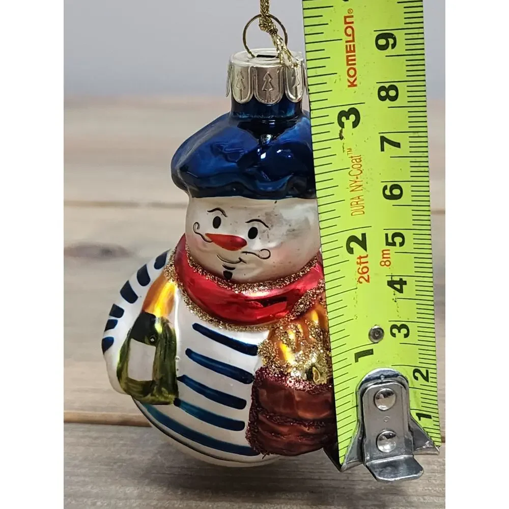 French Snowman Ornament Blown Glass Beret Wine Baguette Old World 2010